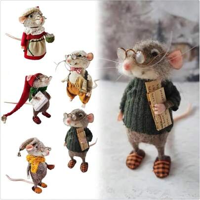 Christmas Needle Felted Mouse Cute Needle Felted Mouse Handmade Material Package Wool Felted Felt Mice Figurine For Christmas Mouse Ornament