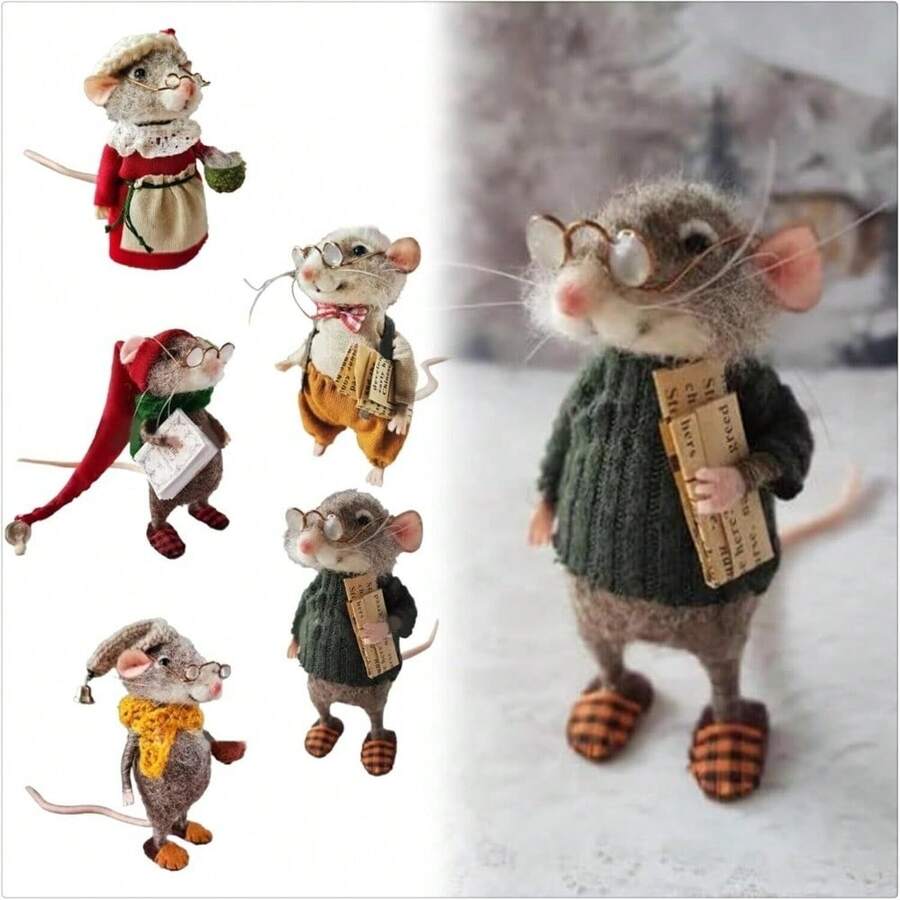 Christmas Needle Felted Mouse Cute Needle Felted Mouse Handmade Material Package Wool Felted Felt Mice Figurine For Christmas Mouse Ornament - Multicolor - View 1