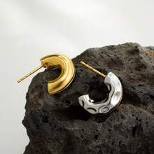 1 Đôi bông tai hình chữ C dày, phóng đại, mạ vàng và bạc, thiết kế 3D, trang sức giao thoa giữa châu Âu và Mỹ. - Hoa tai - Xem 4