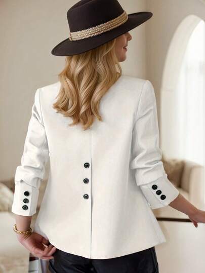 HOMEYEE 复古优雅休闲西装外套，翻领，长袖，带口袋，后开衩，适合商务场合，大码春季款