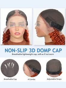 Parrucca corta, elegante e riccia a caschetto in veri capelli per donne, n. 350, densità 180, 13 x 4 x 1, parrucca con pizzo trasparente con onde profonde per uso quotidiano, pre-sfoltita, con riga centrale, parrucca in veri capelli con onde profonde e bagnate, colore rosso-marrone, per uso quotidiano, regalo di Natale, Ognissanti, cosplay, 25,4 cm