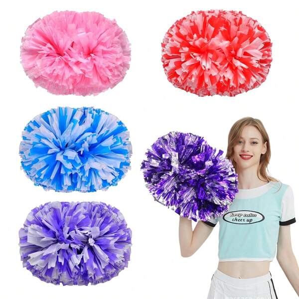 2 件装哑光饰面和手柄啦啦队绒球，团队精神，体育比赛，嘉年华，啦啦队用品