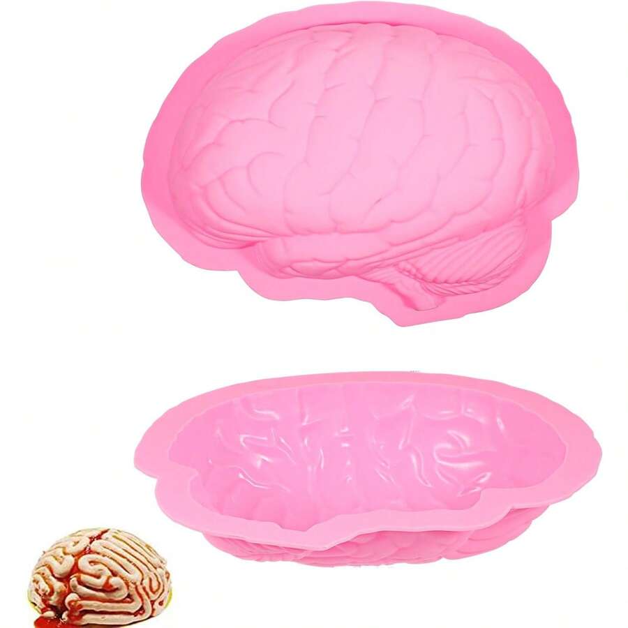 万圣节僵尸大脑形状硅胶烘焙模具 - 适用于蛋糕、糖果、肥皂、布丁和巧克力，理想的万圣节装饰 - 彩色 - 查看 1