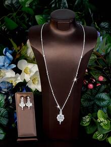 1 set de bijuterii elegante cu ciucuri din zirconiu cubic, potrivite pentru ocazii formale și petreceri pentru femei