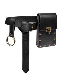 3 PiecesSet Medieval PU Leather Belt With Pouch And Skirt Hike, Gothic Waist Bag Set, Ideal For LARP, Witch/Wizard Costume Or Boho Fashion - Multicolor - View 1