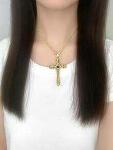 1pc Cross Pendant Necklace, Fashionable Minimalist Versatile Hip-Hop Necklace, Suitable As Jewelry Gift For Anniversary, Christmas, Birthday, Valentine's Day, Thanksgiving