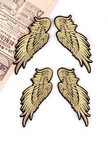 4pcs Black & Silver Angel Wing Embroidered Patches, Fashion Backpack Jacket Decorative Iron-On Appliques - Multicolor - View 7