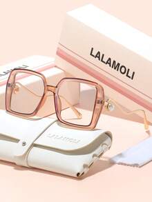 LALAMOLI LALAMOLI Oversized quadratische Nicht-Verschreibungsbrille mit gebogenen Bügeln und Perlendekor, geeignet für den täglichen Gebrauch und als Geschenk
