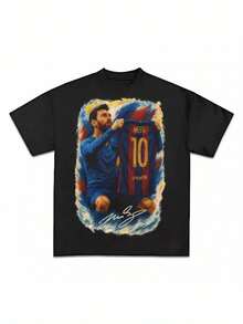 Messi Barcelona Jersey Celebration Shirt Official Soccer Tee With Goal Celebration Graphic Signed-Look Legislation Barcelona Legend Commemorative Apparel For Fans Adult Sizes Available Now Casual Wear Vibrant Design Comfortable Fit Men Size S-3XL - màu đen - Xem 2