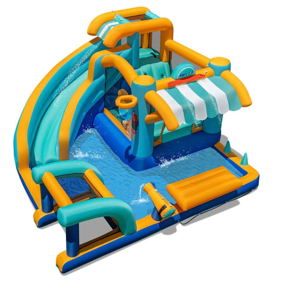 Lifezeal Inflatable Water Park With Market Stand Climbing Wall Basketball Rim - Xem 1