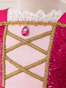 Young Girls Purple Sequin Cap Sleeve Mesh Princess Dress, Suitable For Parties - Hot Pink - View 5