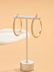 Aretes De Círculo Grande Plateados Y Dorados Con Diamantes De Imitación Completos A La Moda Para Mujeres - Pendientes grandes de oro 885. - Ver 10
