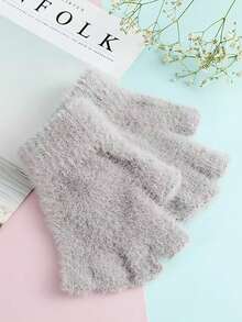 1 双人造毛皮半指手套，温暖柔软的女士无指手套，适合户外运动、秋冬季骑行，情人节的绝佳礼物 - 彩色 - 查看 7