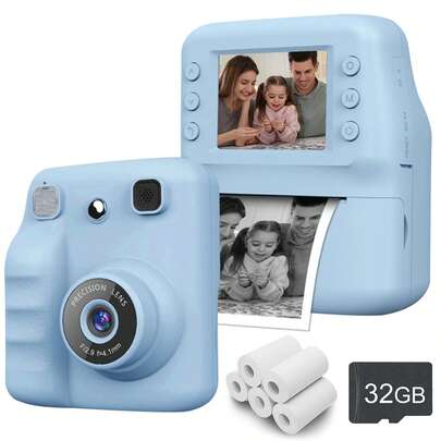 Instant Camera For Kids, Instant Print Camera With Photo Paper, Suitable For 3-12 Years Old Boys And Girls Christmas And Birthday Gifts, Children's Camera Toy, 1080P HD Dual Cameras With Flash, Music, Games, Selfie Mode, Delayed Print (10s/5s/3s), Suitable For Christmas, Birthday And Back To School Gifts For Boys And Girls