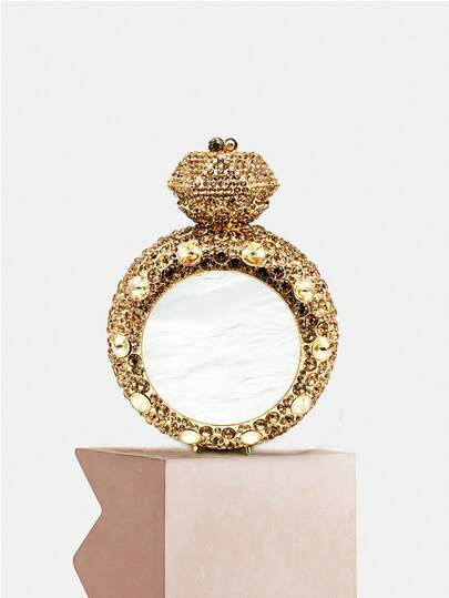 Mini Diamond Ring, Gold Crystal Clutch Bag, Women's Evening Party Wedding Rhinestone Handbag And Jewelry Purse, Best Gift