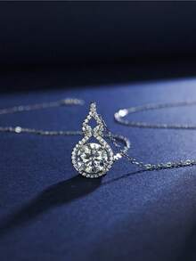 A Fashionable Sterling Silver S925 Men's Necklace Inlaid With 8.0mm/2ct Natural Moissanite Gourd-Shaped Pendant. Hip-Hop Style Is Suitable For Gifts, Parties, Gatherings, Sailing Trips, Carnivals, Street Styles, Trips, Beaches, Vacations, Music Festivals And Other Festivals.Certified Moissanite Solid 925 Sterling Silver 14K White Gold Vermeil - Silver - View 2