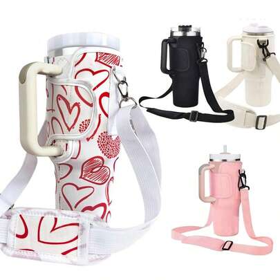 1 pieza Funda ajustable para botella de agua de 40 onzas con correa para el hombro, accesorio impermeable de unicolor para botella de agua, adecuado para senderismo, camping, viajes de negocios y oficina