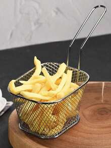 1 pieza Cesta de acero inoxidable para papas fritas con mango, bandeja de aperitivos de cocina - Multicolor - Ver 10