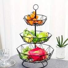 1 件三层铁制水果篮架，金色金属厨房台面收纳架，通风设计，用于新鲜水果和蔬菜储存，食物装饰碗架，坚固的结构 - 黑色 - 查看 15