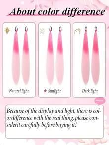 粉色编织假发，带松紧带，合成粉色马尾辫，适合女性，可用于万圣节、音乐节、派对、角色扮演、节日和其他场合。 - 漸層粉紅色 - 查看 6