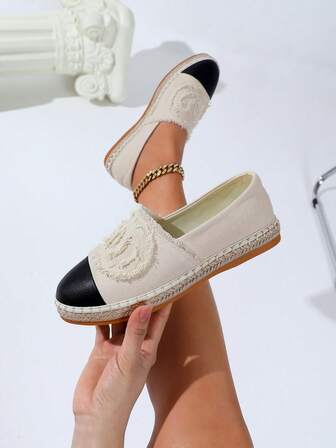 Women's Loafers, Simple And Elegant, Comfortable Flat Shoes, Black And White Patchwork Fisherman Shoes, Canvas Slip-On Shoes, Suitable For Spring And Autumn, Thick Sole Shoes, Versatile Low Heel Shoes, New Breathable And Lightweight Casual Shoes