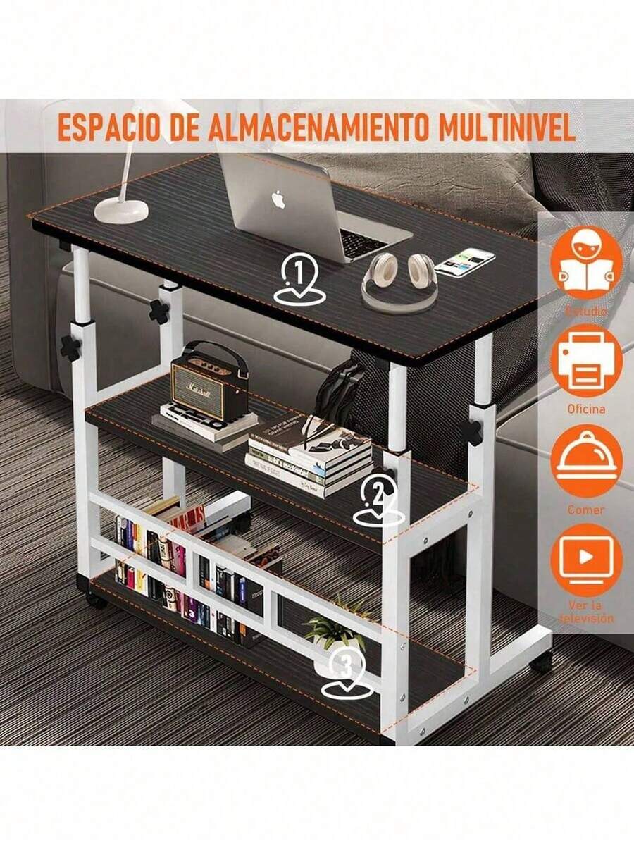 Mesa de cabecera móvil Mesa de juego Mesa de oficina con Escritorio de trabajo de estante de libros  Mesita de noche móvil para dormitorio y hogar, mesa pequeña y sencilla, escritorio de estudiante, escritorio de ordenador Perezoso  Mesa Auxiliar de Altura Ajustable para Sofá, Escritorio Móvil con Ruedas, Mesa Auxiliar en Forma de C con Almacenamiento, Mesa para Portátil Escritorio - Negro - Ver 1
