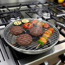 Asador Fugitivo Portátil para Estufa de Gas  Parrilla de Acero Inoxidable 33 cm.  Diseñado para usarse sobre estufas de gas - Plateado - Ver 2