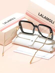 LALAMOLI LALAMOLI Oversized quadratische Nicht-Verschreibungsbrille mit gebogenen Bügeln und Perlendekor, geeignet für den täglichen Gebrauch und als Geschenk