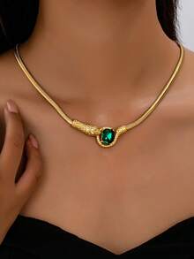 1pc Fashion Rhinestone Serpent Necklace, Luxury Locking Choker Necklace For Women