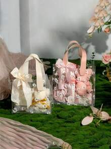 10个/5个/1个透明PVC礼品包装袋，可重复使用礼品袋【不含丝带】，适用于新娘送礼会、婚礼、生日、购物、简约家居装饰、带提手透明礼品袋、透明婚礼礼品袋、团体礼品袋、节日派对用品、复活节礼物、圣诞节礼物 - 彩色 - 查看 7
