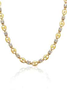 1pc Stainless Steel Coffee Bean & Zirconia Stone Necklace, Elegant Personalized Women Clavicle Chain - 50cm Golden Coffee Bean Necklace - View 7