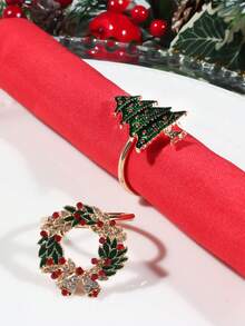 6-12pcs/Set Mixed Christmas Letter, Deer, Candy Cane, Wreath, Bell, Christmas Tree Napkin Rings, Holiday Tabletop Decorations