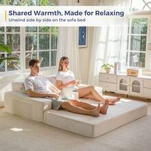 MAXYOYO Convertible Sofa Bed,Double Corduroy Floor Sofa With Armrests And Two Cup Holders,4 In 1 Suitable For Living Room Bedroom Office,No Assembly Required - 米色 - 查看 9