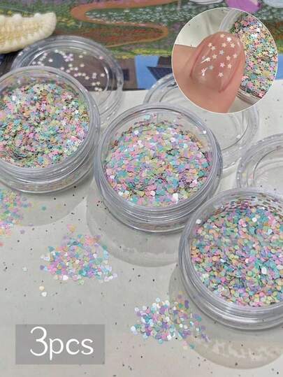 3件套日式美甲装饰 - 星星、爱心、闪粉、彩色马卡龙图案，DIY星星、爱心、波点美甲，Y2K美甲装饰，美甲沙龙用品