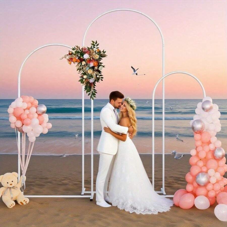 High-End Reusable Styling Rack! Set Of 3 Metal Arch Backdrop Frames (6 Feet, 5 Feet, 4 Feet), Wedding Arch Backdrop Frames, Birthday Party Wedding Garden Balloon Arch Decorations, White/Gold. - White - View 1