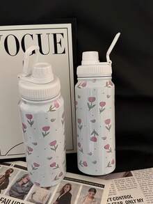 600ml、800ml、1000ml三件套粉色郁金香心形不锈钢保温水杯双层真空热饮杯，冷热皆宜，非常适合送礼，适合送给家人朋友的圣诞礼物，给女朋友的惊喜 - 彩色 - 查看 2