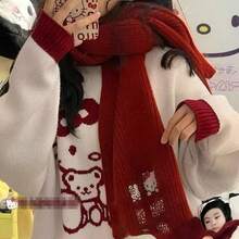 Sanrio 1 pieza Adorable bufanda roja con bordado de gato, cálida y adecuada para estudiantes y niñas dulces, con un estilo suave e INS/japonés, excelente para otoño/invierno