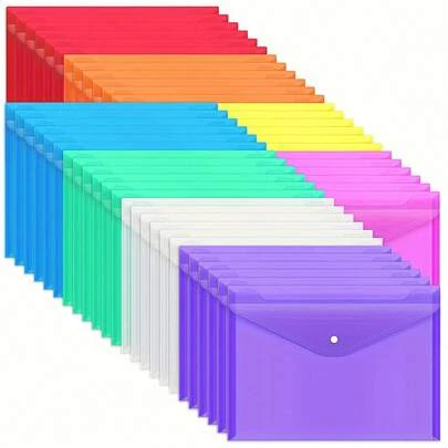 10pcs Plastic Envelopes - Clear A4 Letter Size Document File Folders With Snap Closure - 8 Colors For Office Organization