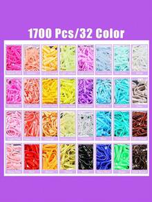 32 màu dây chun, 1700 chiếc dây buộc tóc co giãn màu ngẫu nhiên, bao gồm 4 dụng cụ tạo kiểu tóc và 10 kẹp tóc, phụ kiện tóc cho bé gái. - Nhiều màu - Xem 3
