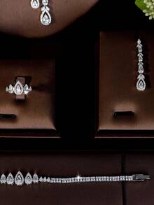 1 Set de joyería con diseño de gota de agua hueca con circonita cúbica, adecuado como regalo del Día de San Valentín para mujeres