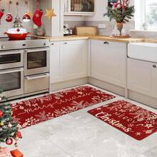 1/2 pezzi Tappeti da pavimento natalizi, sfondo rosso classico con decorazioni di rami e motivi floreali, decorazione per atmosfera natalizia, tappeti da cucina, decorazione per la stanza, perfetti per sala da pranzo, corridoio, bagno, camera da letto e ingresso - Multicolore - Visualizzare 6