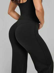 6pecil 1pc Women High Waist Loose Wide Leg Sports Pants, Leggings, Running Pants - Black - View 6