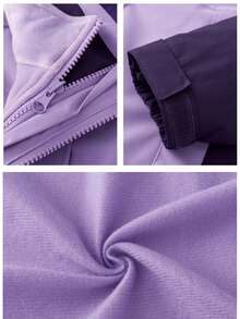 女士户外轻便三合一保暖防风夹克，冬季滑雪 - 紫色 - 查看 4