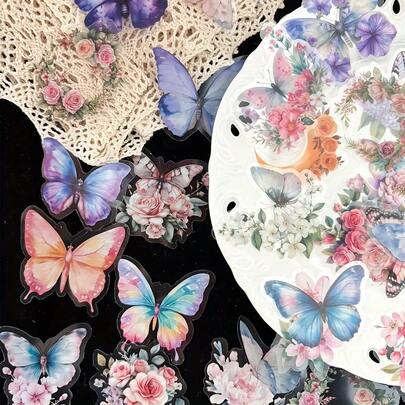 50 Butterfly Stickers For Laptop, Journal, Phone Case, Guitar, Skateboard Decoration