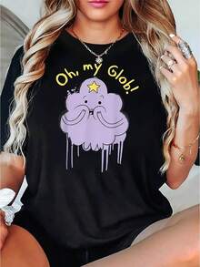 Camisetas de mujer,Women's oMG! My Glob! Graphic T-Shirt - Playful Cloud &amp; Stars Print, Soft Stretch Round Neck Short Sleeve Tee, Casual Summer Top for Casual attire, Ladies T Shirts, Machine Washable Shirt, Fun Print Top, Comfortable Fit Shirt, Nontransparent Fabr - Negro - Ver 1