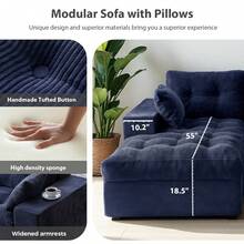 MAXYOYO L-Shaped Modular Sofa With Convertible Left/Right Ottoman,Cloud-Textured Tufted Cushions,Four Combinations,Sofa In A Box,No Assembly Required - Màu xanh hải quân - Xem 4