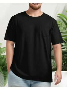 Big And Tall T-Shirts With Pocket For Men, S-5XL Plus Size Basic Short Sleeve Casual Tees For Work Daily - 黑色 - 查看 4