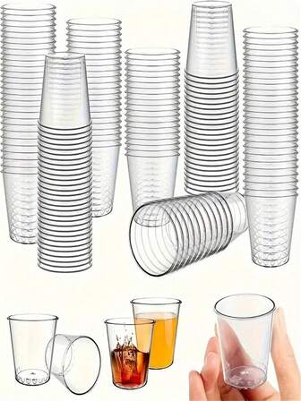 25/50/100/200pcs,Reusable, Crystal-Clear PP Cup, 1/1.7 Ounce (30/50 Ml), Durable, Classic Design, Suitable For Party Drinks, Juices, Cocktails - Christmas Parties, Family Gatherings, New Year's Parties, Bachelor Parties, Various Holiday Parties, For Use In Restaurants/Cafes, As A Gift