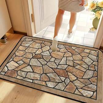 1 Pieza Felpudo con Estilo de Piedra Antideslizante - Rectangular, Lavable, Mejor Felpudo de Entrada con Diseño de Ladrillo Realista, Apto para Uso Interior/Exterior, Alfombra Decorativa para el Hogar, Apto para Sala de Estar, Dormitorio, Oficina, Baño, Felpudo Decorativo de Navidad, Regalo de Vacaciones, Alfombra de Cocina