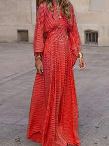 2026春秋新品：休闲时尚、轻盈透气、薄款设计、优雅度假风、法式简约风、数码格纹印花长袖宽松V领连衣裙，女装，秋季服装，秋季连衣裙，女士秋季连衣裙，返校连衣裙，女教师装，外出服装，女士约会装，女士婚礼宾客连衣裙，婚礼宾客连衣裙，婚礼宾客连衣裙。 - 紅色 - 查看 8